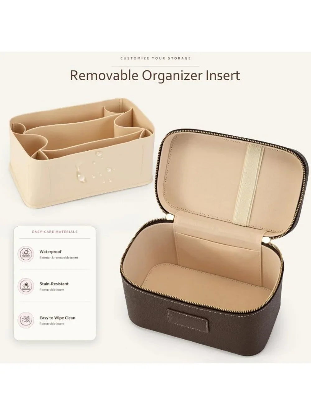 Stylish Waterproof Makeup Bag - Travel Toiletry Organizer with Brush Holder